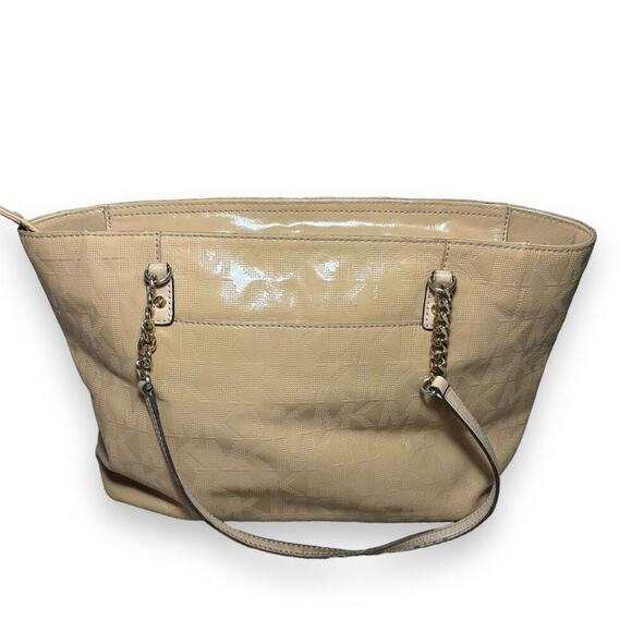 Michael Kors Jet Set Chain Tote Shoulder Bag Beige/Cream Monogram - Picture 2 of 10